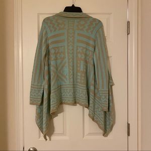 Turquoise and Tan Cardigan Sweater
